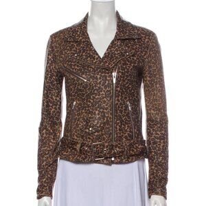 Veda Leopard Print Leather Biker Jacket
